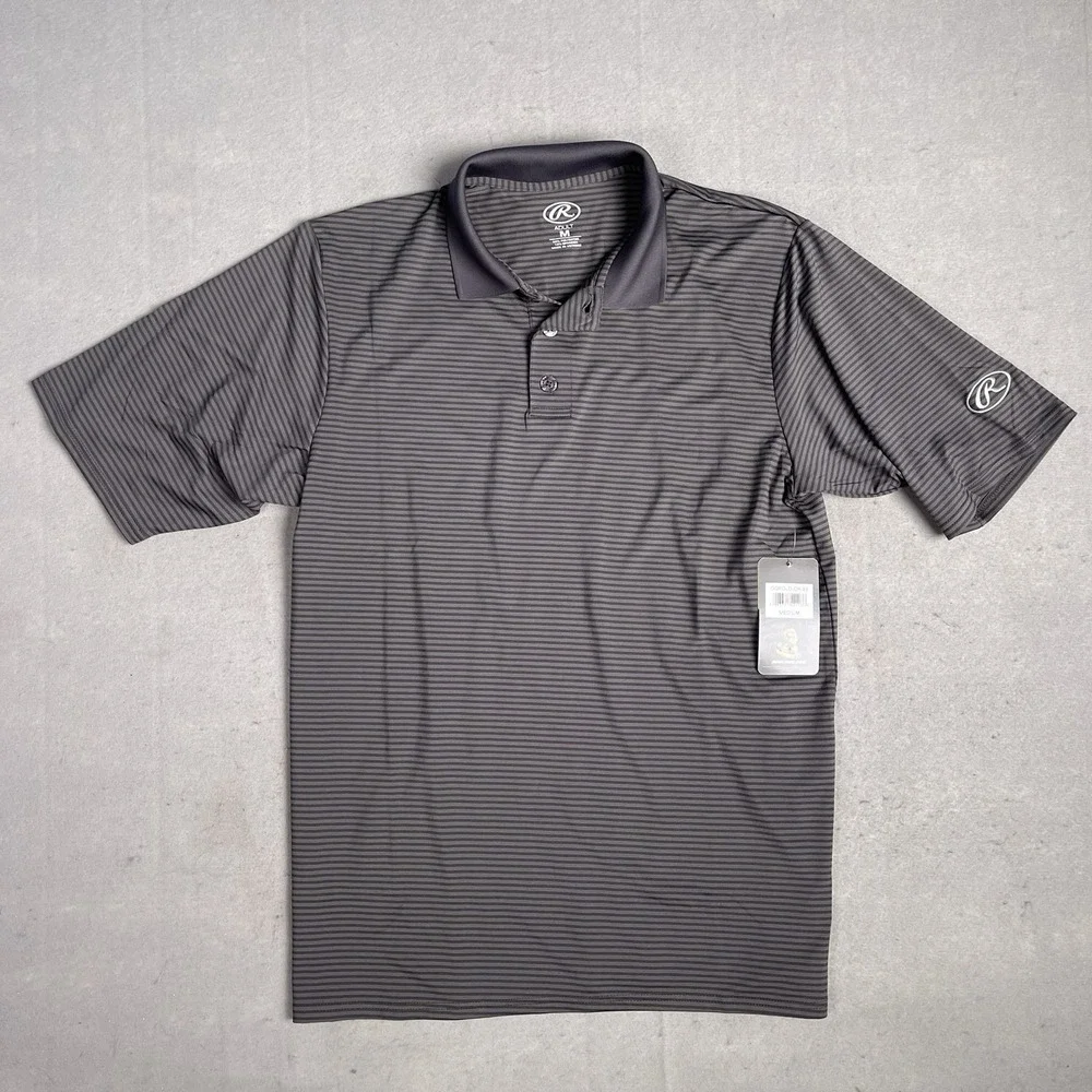 NWT Mens Rawlings Polo Short Sleeve Shirt Gold Glove Size MEDIUM Stripes Sports‎